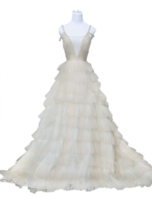 White Pearl Tiered Gown