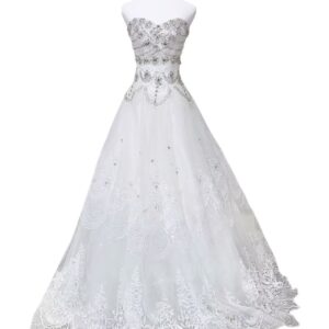 White Strapless Lightweight Gown With Rhinestone