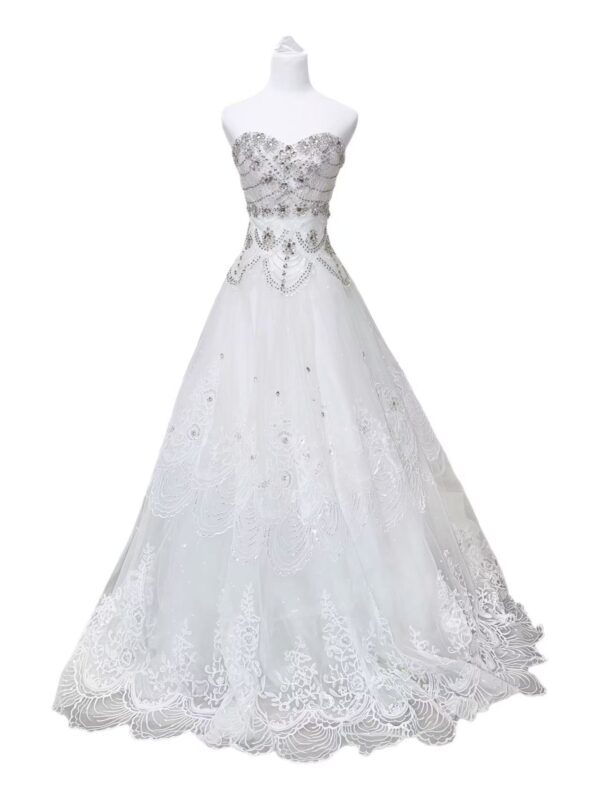 White Strapless Lightweight Gown With Rhinestone