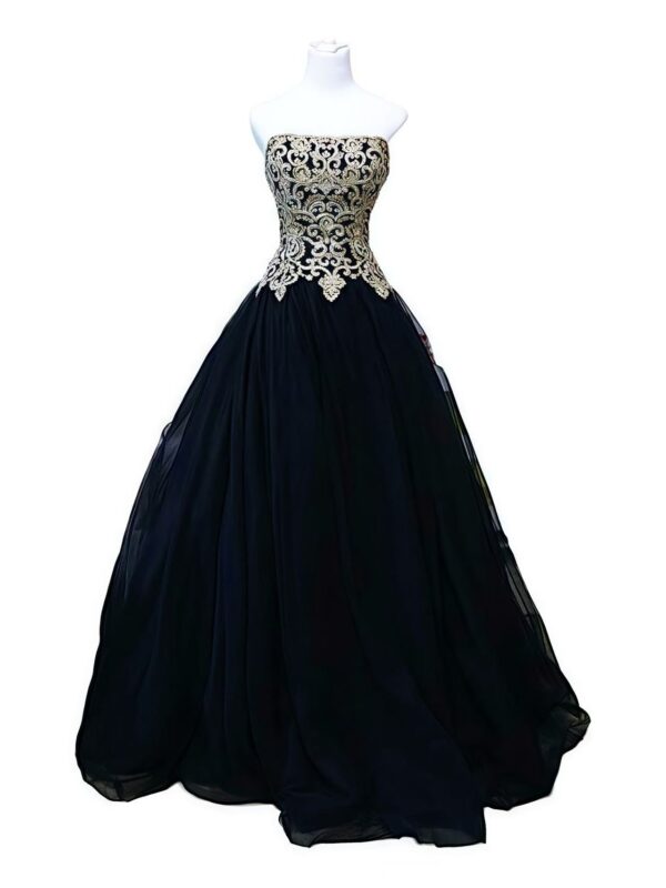 Black Strapless Victorian-Inspired Gown
