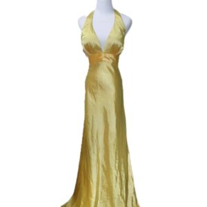 Yellow Satin Deep V Mermaid Gown