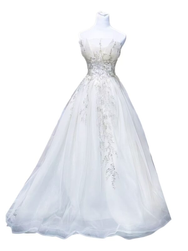 Dreamy Strapless White Gown with Train