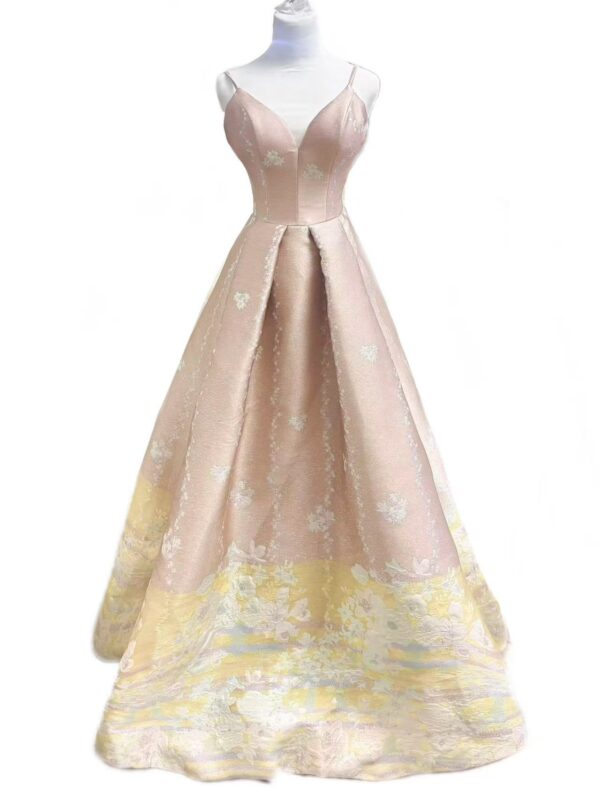 Pink Princess Gown with White Embroidery