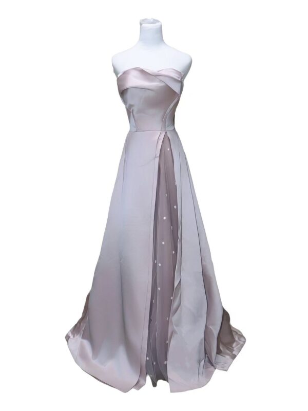 Lilac Satin Strapless Gown