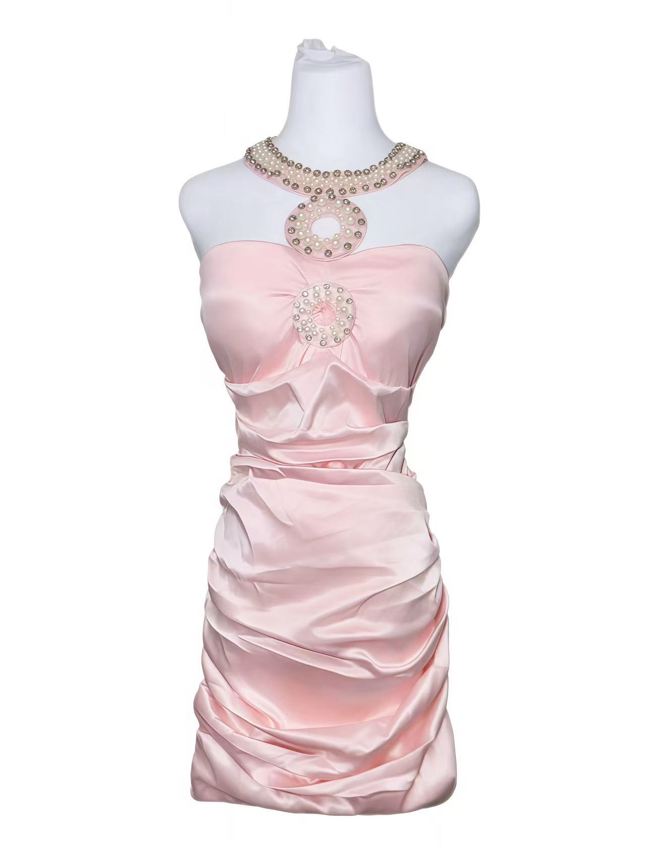 Pink Pearl Halter Mini Dress